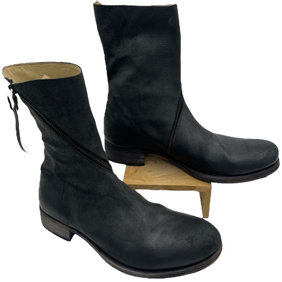 MA+ Maurizio Amadei Spiral Side Zip Boot S1G3Z Black Distressed Leather 8.5-9 39 - Picture 2 of 15